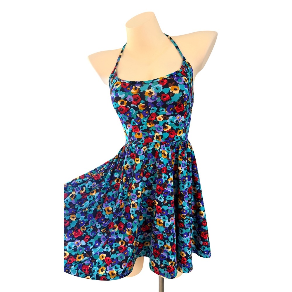 American Apparel Indie Retro Floral Halter Fit and Flare Skater Mini Dress S